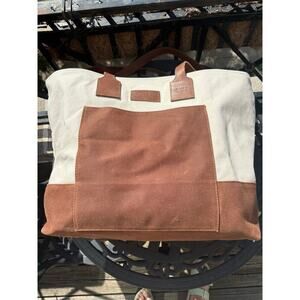 Monte & Coe Brown Organic Cotton Canvas Tote Bag Leather Handles